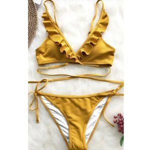 Cupshe Hawaii Sunrise Falbala Bikini Set Medium